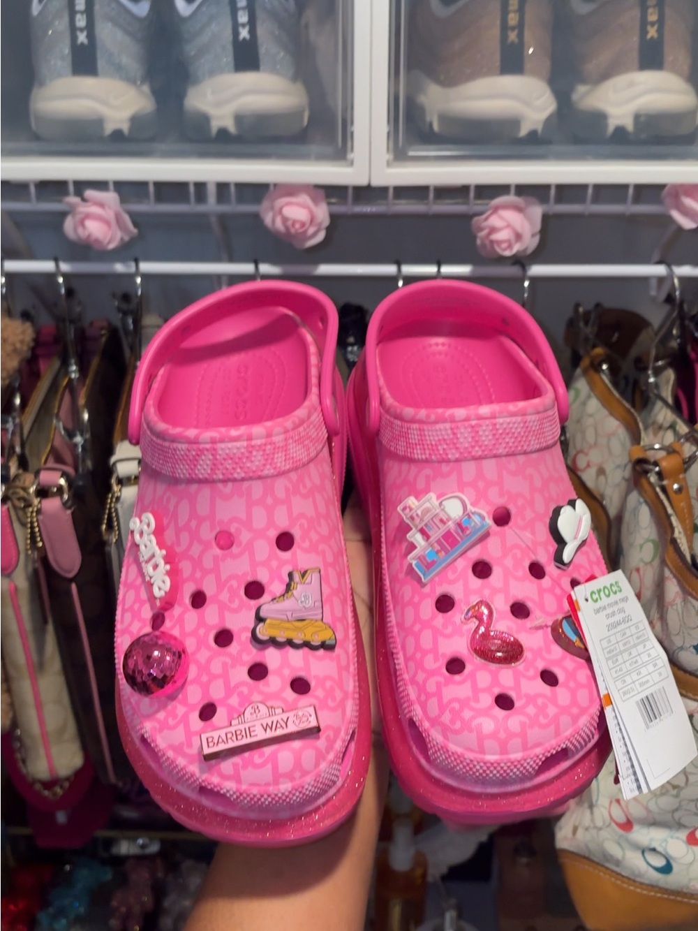 Women’s Pink Barbie Crocs With Fun Charms
